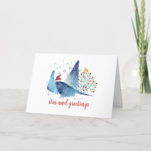 Festive Manta Ray Seas n Greetings Christmas Tree Holiday Card