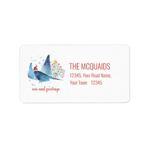Festive Manta Ray Seas n Greetings Christmas Tree Label