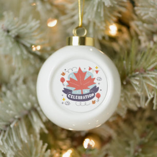 Festive Maple Leaf Celebration Ceramic Ball Christmas Ornament