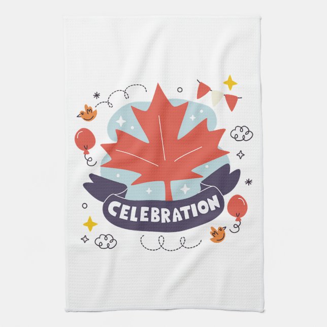 Festive Maple Leaf Celebration Kitchen Towel (Vertical)