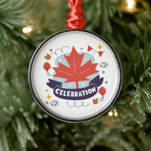 Festive Maple Leaf Celebration Metal Ornament