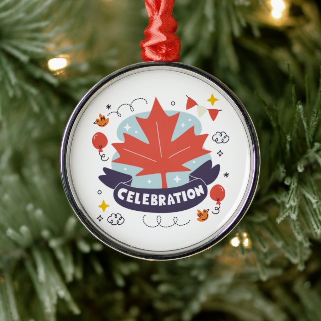 Festive Maple Leaf Celebration Metal Ornament (Tree)