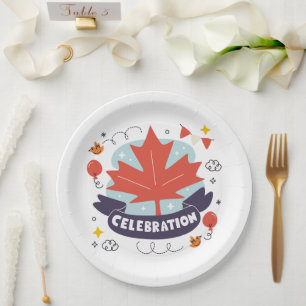 Festive Maple Leaf Celebration Paper Plate