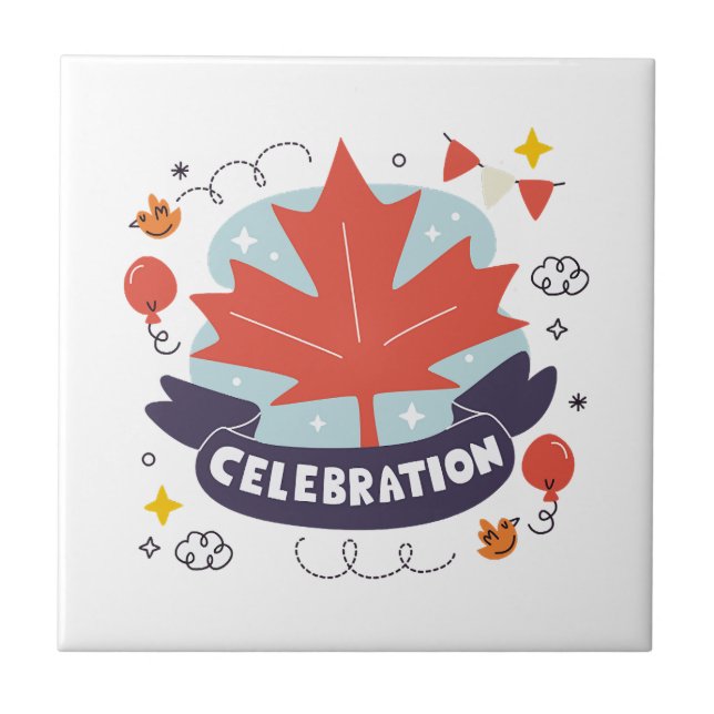Festive Maple Leaf Celebration Tile (Front)