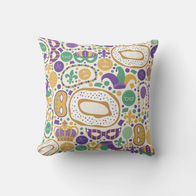 Festive Mardi Gras Celebration Throw Pillow (Front)