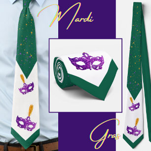 Festive Mardi Gras Masks and confettis Tie