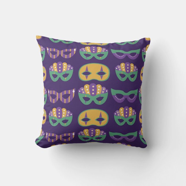 Festive Mardi Gras Masks Throw Pillow (Front)