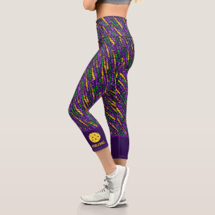 Festive Mardi Gras Streamers Fun Custom Pickleball Capri Leggings