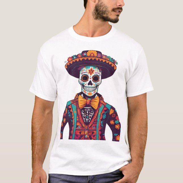 Festive Mariachi Skeleton – Day of the Dead T-Shirt (Front)