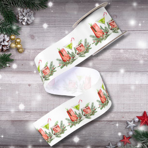 Festive Martini Pattern Christmas Cocktails Satin Ribbon