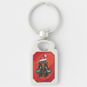Festive Mastodon on Red Keychain