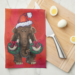 Festive Mastodon on Red Kitchen Towel