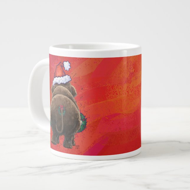 Festive Mastodon on Red Large Coffee Mug (Front Left)