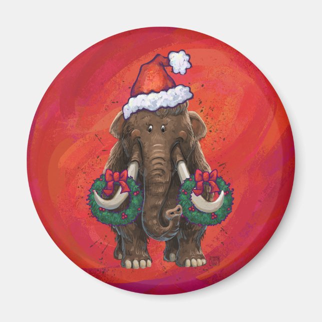 Festive Mastodon on Red Magnet (Front)
