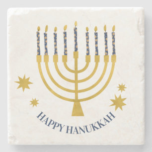 Festive Menorah Candles Happy Hanukkah Stone Coaster