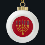 Festive Menorah Hanukkah Blue Candles Drawing Ceramic Ball Christmas Ornament<br><div class="desc">Faux gold foil menorah candles for your Hanukkah celebration. Whimsical menorah illustration with white stars covered celestial candles on a faux gold menorah candle stand. Menorah starry Hanukkah illustrated design gifts and paper products.</div>