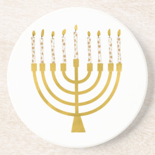 Festive Menorah Hanukkah Candles Elegant Minimal Coaster