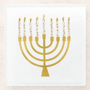 Festive Menorah Hanukkah Candles Elegant Minimal Glass Coaster
