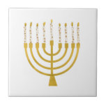 Festive Menorah Hanukkah Candles Elegant Minimal Tile<br><div class="desc">Faux gold foil menorah candles for your Hanukkah celebration. Whimsical menorah illustration with white stars covered celestial candles on a faux gold menorah candle stand. Minimalist menorah elegant starry Hanukkah illustrated design gifts and paper products.</div>