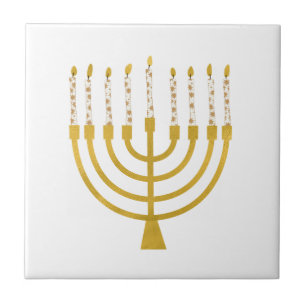 Festive Menorah Hanukkah Candles Elegant Minimal  Tile