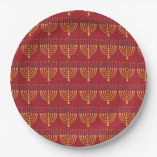 Festive Menorah Hanukkah Candles Elegant Pattern  Paper Plate