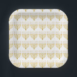 Festive Menorah Hanukkah Candles Pattern White Paper Plate<br><div class="desc">Faux gold foil menorah candles for your Hanukkah celebration. Whimsical menorah illustration with white stars covered celestial candles on a faux gold menorah candle stand. Menorah elegant starry Hanukkah illustrated design gifts and paper products.</div>