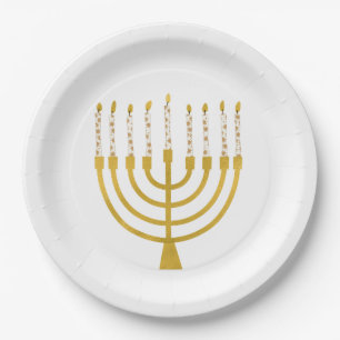Festive Menorah Hanukkah Celestial Candles Elegant Paper Plate