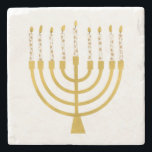 Festive Menorah Hanukkah Celestial Candles Wedding Stone Coaster<br><div class="desc">Faux gold foil menorah candles for your Hanukkah celebration. Whimsical menorah illustration with white stars covered celestial candles on a faux gold menorah candle stand. Menorah elegant starry wedding Hanukkah illustrated design gifts and paper products.</div>