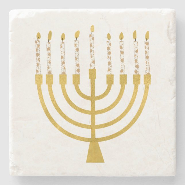 Festive Menorah Hanukkah Celestial Candles Wedding Stone Coaster (Front)