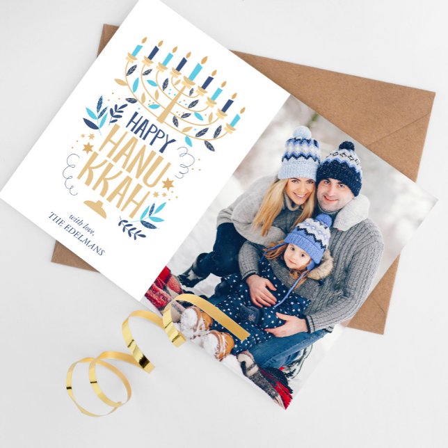 Festive Menorah Happy Hanukkah Photo Holiday Card (Creator Uploaded)