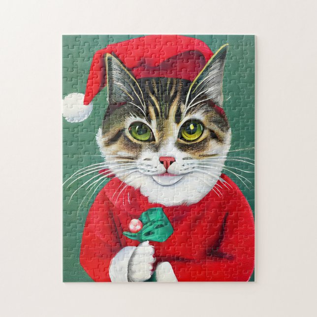 Festive Meowy Christmas Cat Themed Jigsaw Puzzle (Vertical)