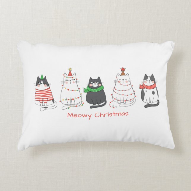 Festive Meowy Christmas Cats Accent Pillow (Front)