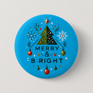 Festive Merry and Bright Christmas Tree Design 2 Inch Round Button
