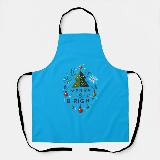 Festive Merry and Bright Christmas Tree Design Apron (Front)