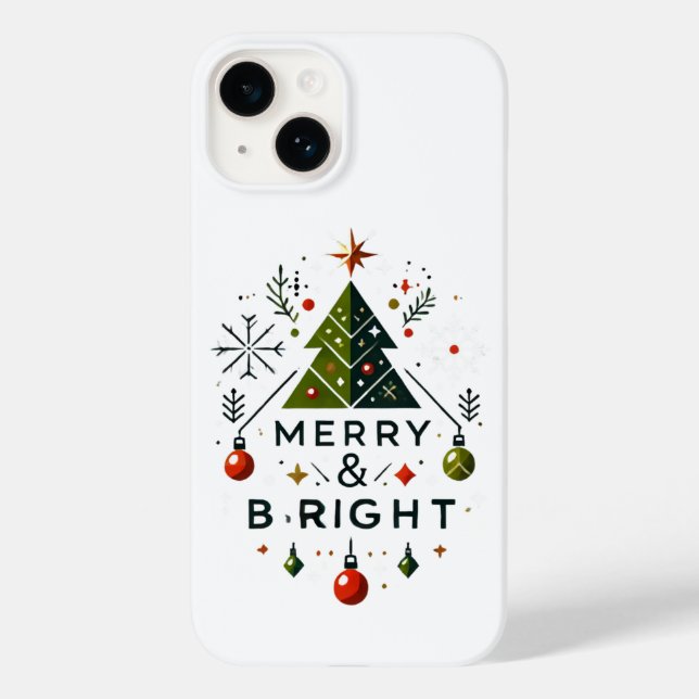 Festive Merry and Bright Christmas Tree Design Case-Mate iPhone Case (Back)