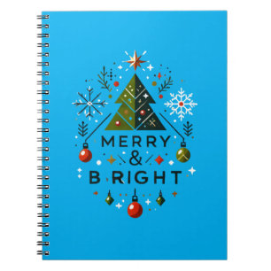 Festive Merry and Bright Christmas Tree Design Notebook