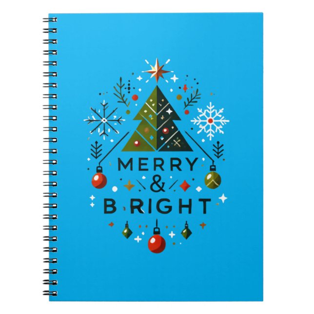 Festive Merry and Bright Christmas Tree Design Notebook (Front)