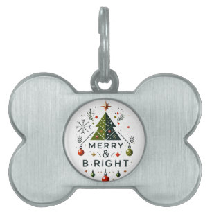 Festive Merry and Bright Christmas Tree Design Pet ID Tag