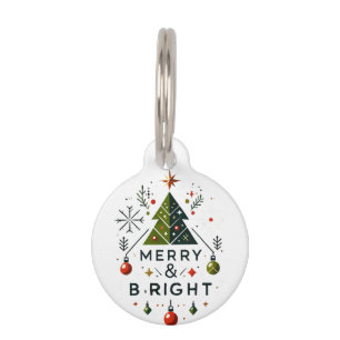 Festive Merry and Bright Christmas Tree Design Pet Tag