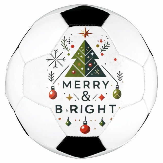 Festive Merry and Bright Christmas Tree Design Soccer Ball (Front)