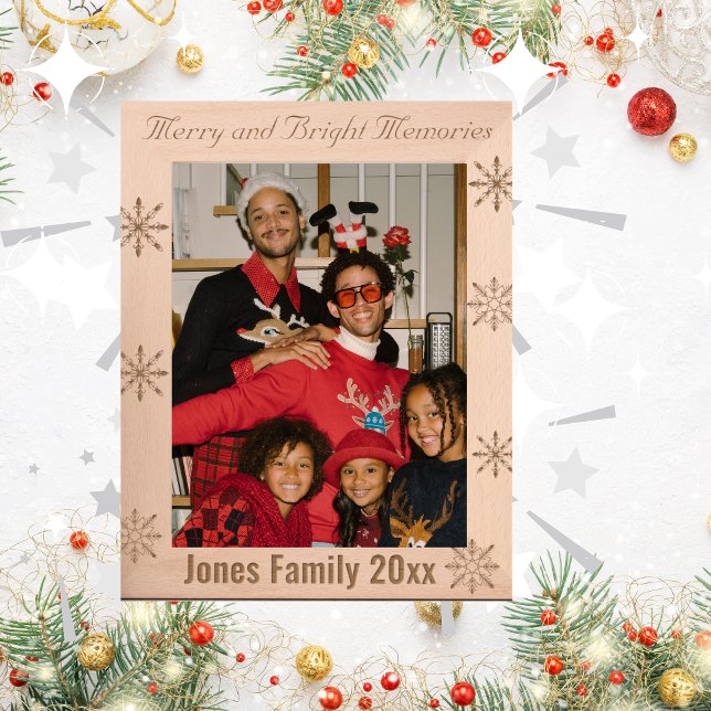 Festive Merry and Bright Memories Personalize Etched Frames (Creator Uploaded)
