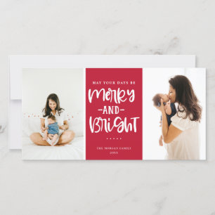 Festive Merry And Bright Red Holiday Photo Card