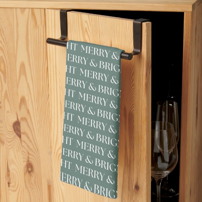 Festive Merry & Bright Christmas  Kitchen Towel (Thirds Fold)