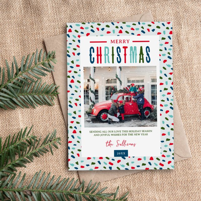 Festive Merry Christmas 4 Photo Holiday Card (Creator Uploaded)