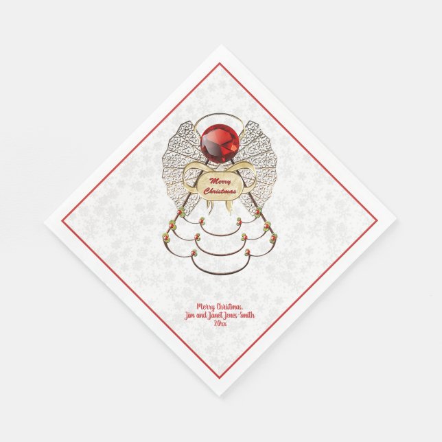 Festive Merry Christmas Angel Red/Gold Filigree Napkin (Corner)
