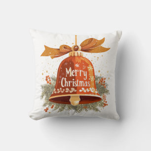 Festive Merry Christmas Bell Throw Pillow