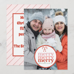 Festive Merry Christmas Candy Cane Red Green Photo Holiday Card