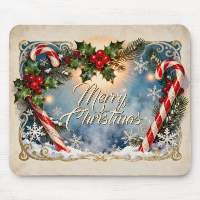 Festive Merry Christmas Card with Shine Mouse Pad (Front)