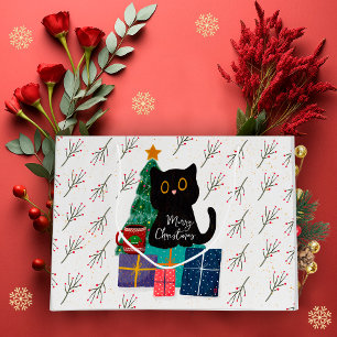 Festive Merry Christmas Cute Black Cat Coffee Art Large Gift Bag
