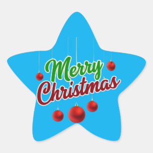 Festive Merry Christmas Decor with Red Ornaments Star Sticker
